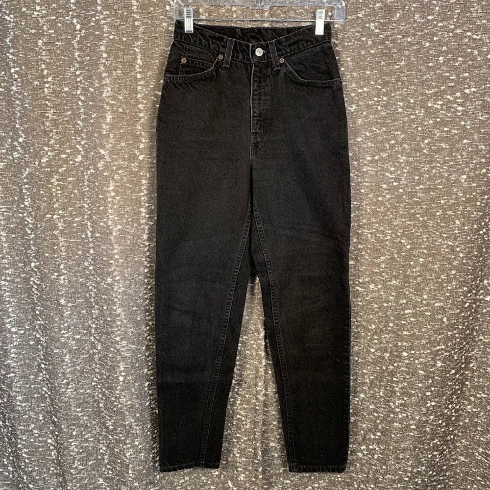 Levi's 912 Slim Fit Tapered Leg Black Denim Jeans Orange Tab USA Size 7 Med